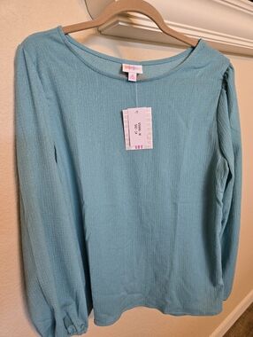 LuLaRoe Vivian Aqua Green Long Sleeve Top, Size M